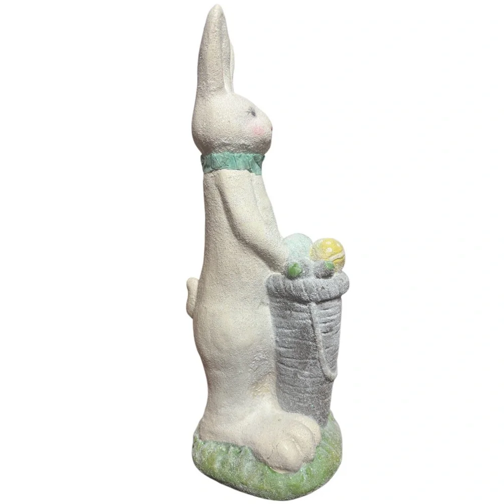 Vintage Rabbit Spring Easter Egg Basket Figurine Pier 1 White Pink Gray Blue